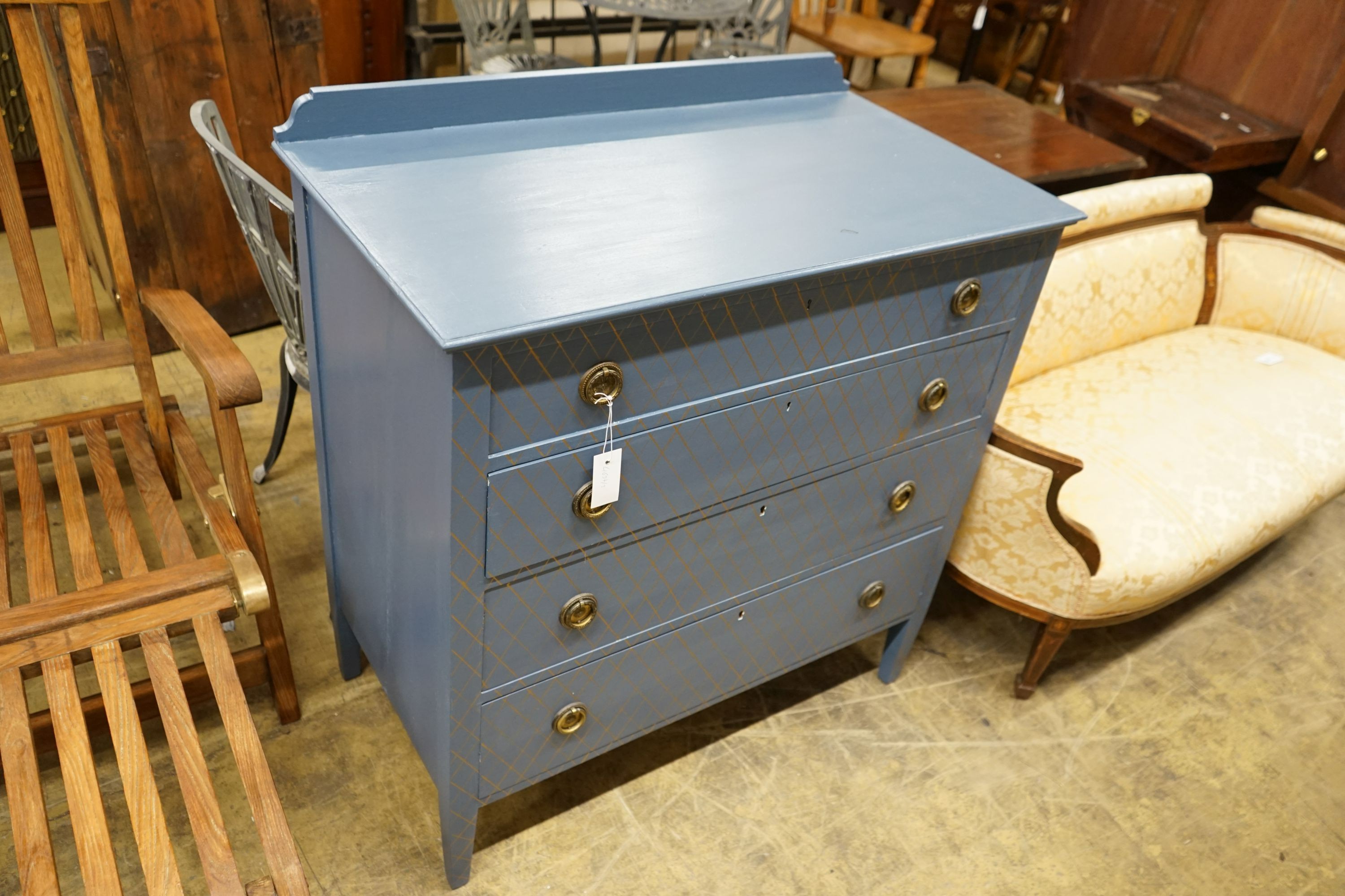 An early 20th century and later painted chest of four drawers, width 91cm, depth 50cm, height 98cm